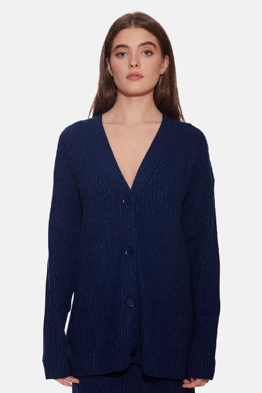 Lucy Ribbed Cocoon Cardigan Navy Bohemian Women's Free