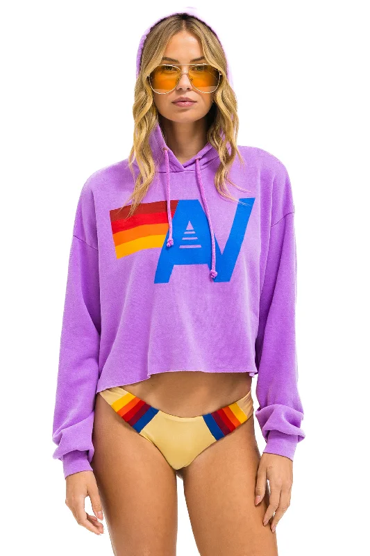 LOGO CROPPED PULLOVER RELAXED HOODIE - NEON PURPLE Elegant Women's 