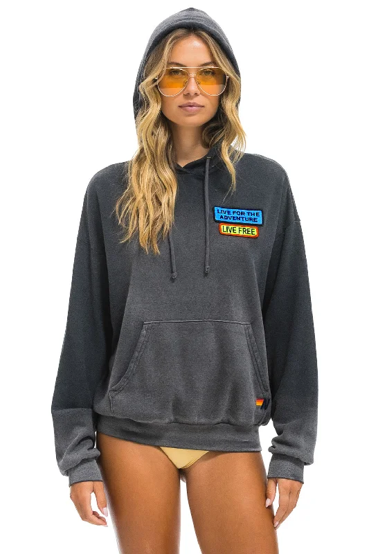 LIVE FREE + ADVENTURE PATCH PULLOVER RELAXED HOODIE - FADED SMOKE Sustainable Organic