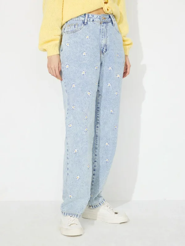 Daisy Straight Jeans with Pockets Casual Women's Japanese 