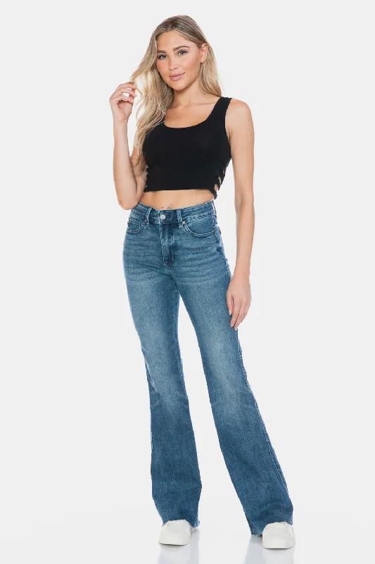 Judy Blue Full Size Tummy Control Cut Hem Flare Jeans Stylish Women's Tropical 
