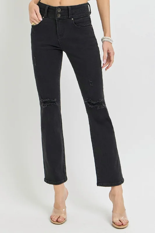 RISEN Full Size High Rise Wide Waistband Ankle Bootcut Jeans Classic Women's Pin - striped