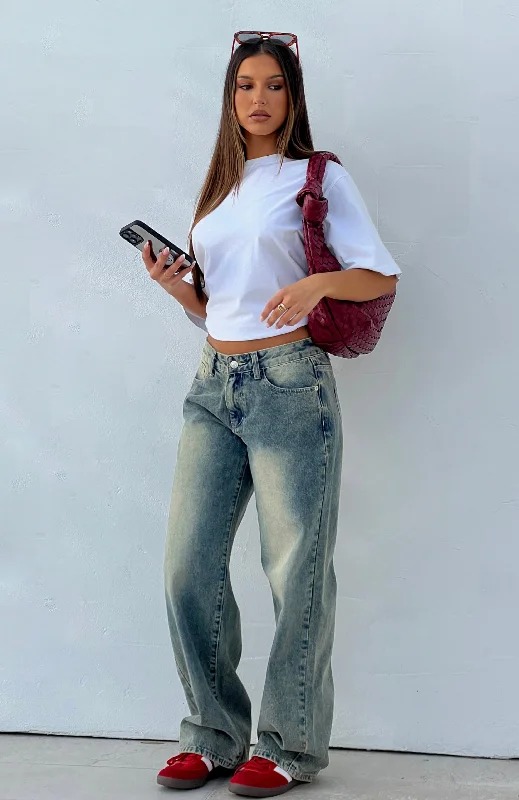 Bring The Style Low Rise Wide Leg Jeans Sand Sleek Women's 