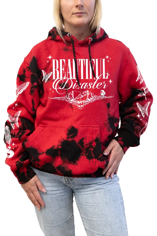 You Don't Know My Story Tie Dye Pullover  Hoodie - Red/Black Relaxed Women's 