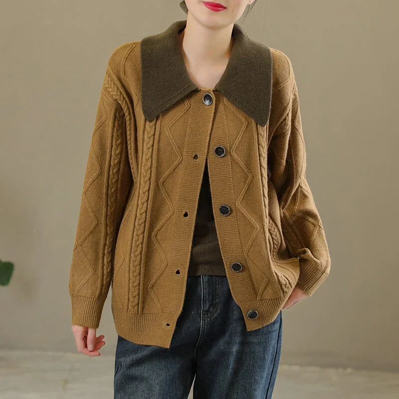 Women Spring Casual Knitted Patchwork Cardigan Streetwear Style for 