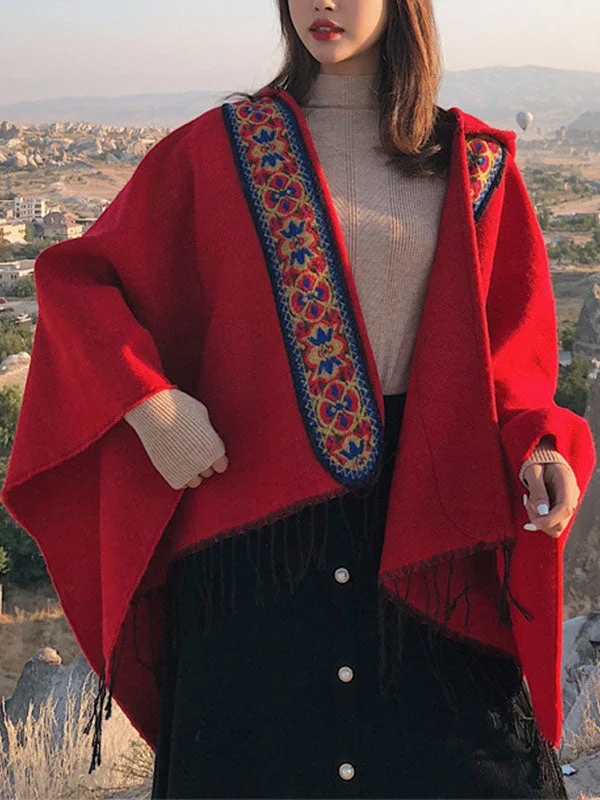 Splicing Red Shawl Cardigan with Hooded Cozy Women's Sherpa - lined