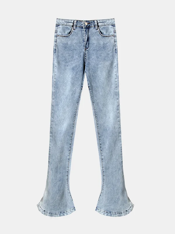 Buttoned Bootcut Jeans with Pockets Sleek Women's Metallic