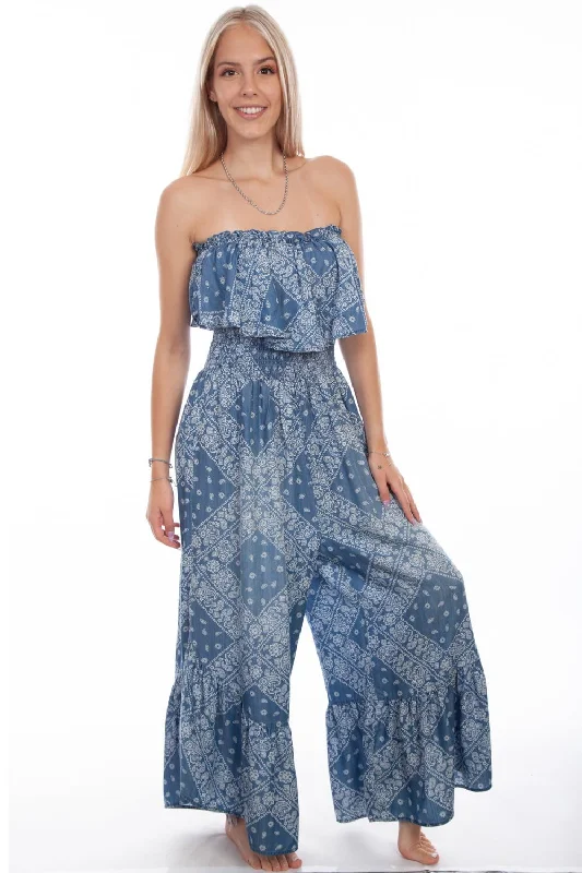 Scully Womens Ruffle Trim Light Blue 100% Lyocell Romper Sporty Women's Athleisure 