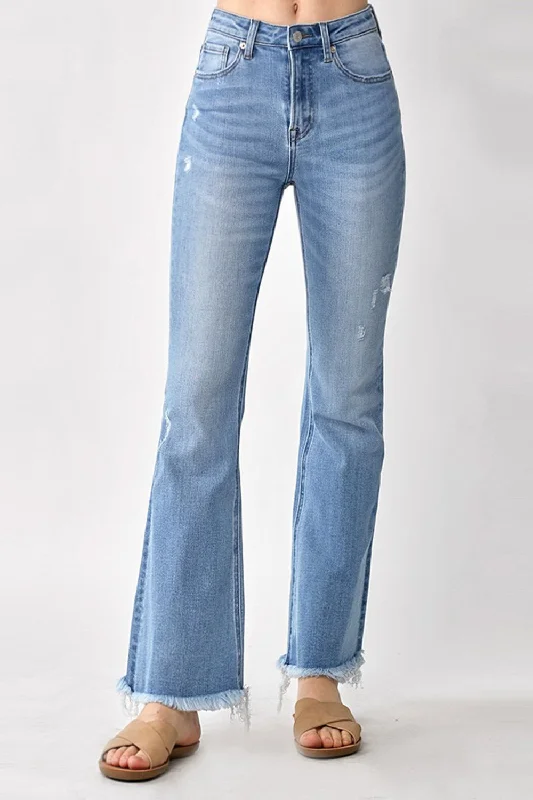 RISEN High Rise Frayed Hem Bootcut Jeans Elegant Women's Formal 