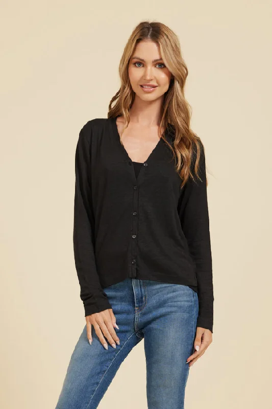 Majestic Stretch Linen Cardigan in Noir Casual Women's Japanese 