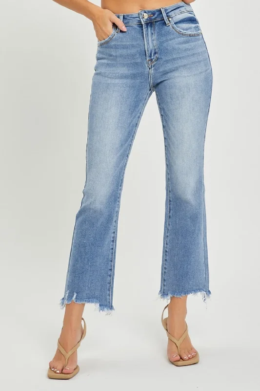 RISEN Full Size Frayed Hem Cropped Straight Jeans Relaxed Women's Beachy