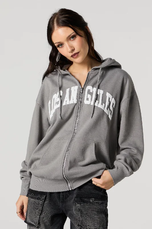 Oversized Puff Print Graphic Zip-Up Fleece Hoodie garde