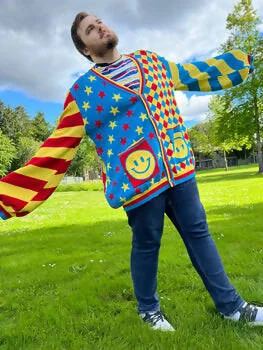 Primary Colored Clown Cardigan performance