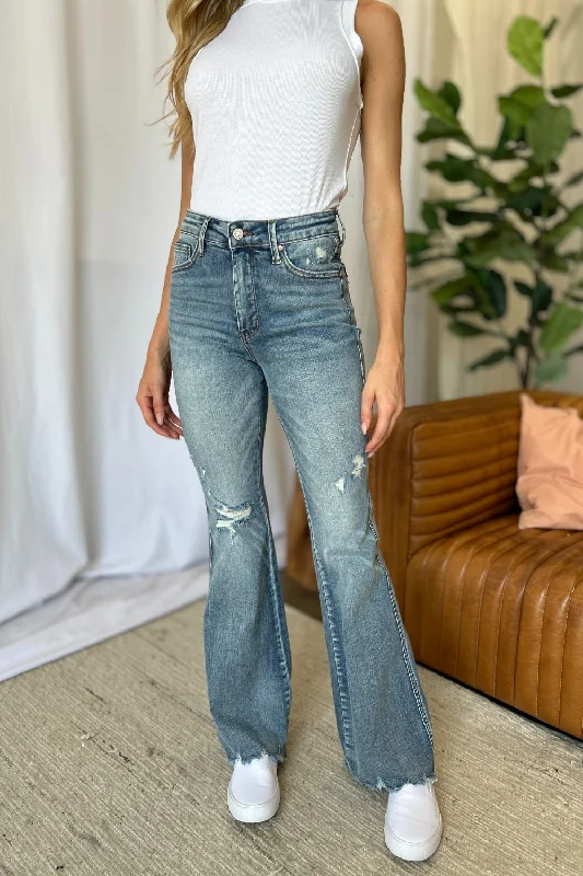 Judy Blue Full Size Medium Rise Tummy Control Destroy Flare Streetwear Style for 