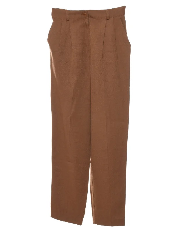 Brown High Waist Trousers - W24 L29 Cool Women's Distressed