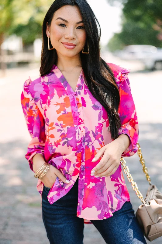 Do What's Right Fuchsia Pink Floral Blouse Stylish Women's Neon