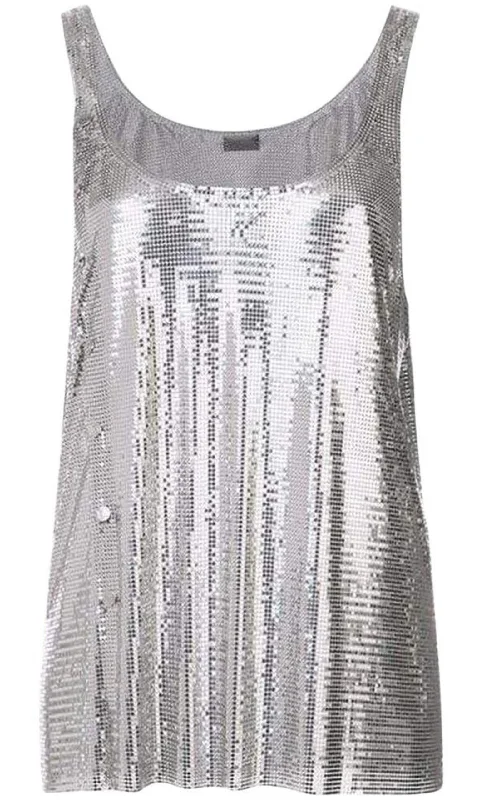 Silver Asymmetric Metal Mesh Top French