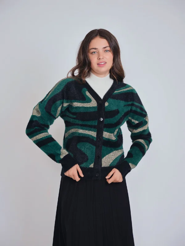 Yal Mohair Abstract Cardigan Polished Women's Silk