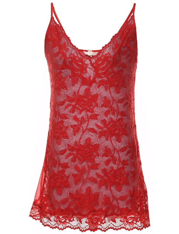 Red Sheer Lace Slip Dress - M Sophisticated Women's Tailored