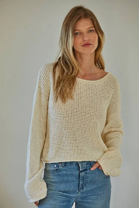 Round Neck Long Sleeve Top in Cream Dapper Women's 1920S