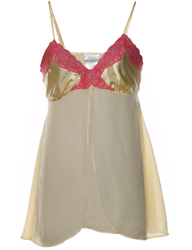 Gold & Pink Contrast Silky Y2K Babydoll - S Polished Women's Silk