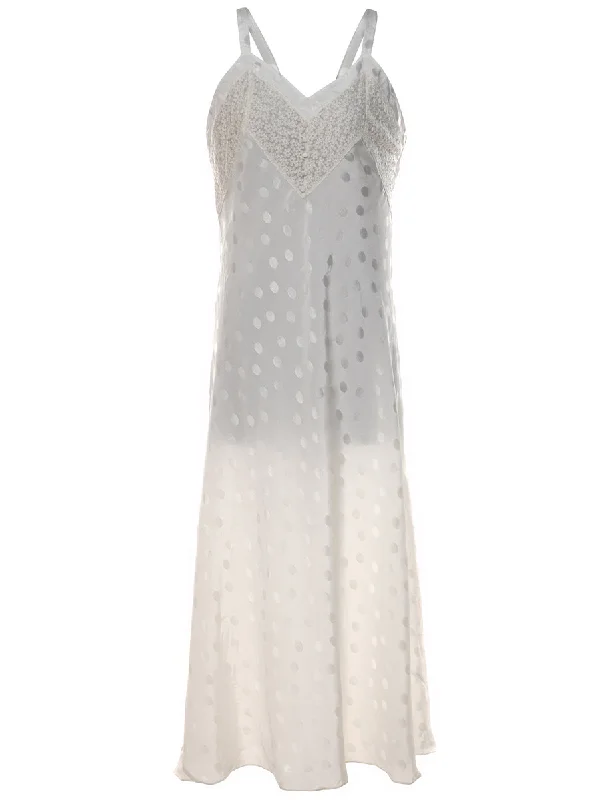 Off-White Floral & Polka Dot Print Slip Dress - M Polished Women's Silk