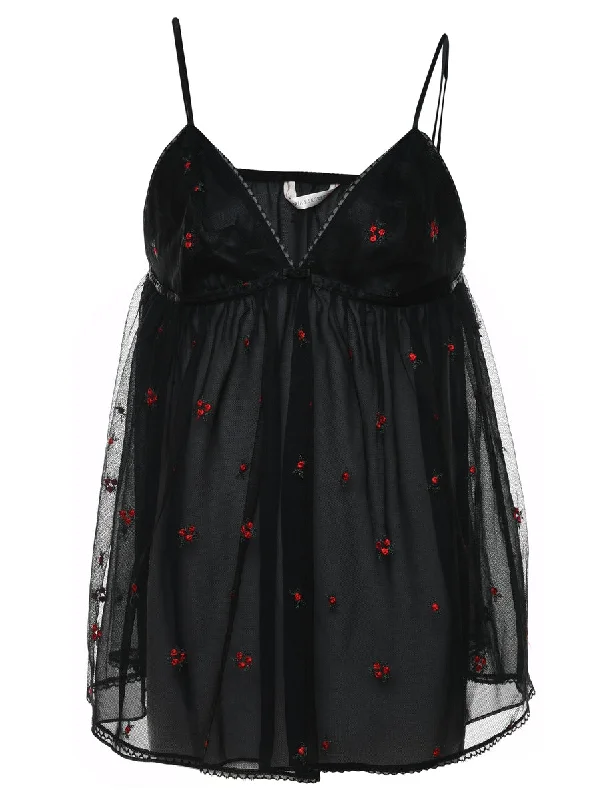 Black & Red Embroidered Floral Babydoll - M Confident Women's Power