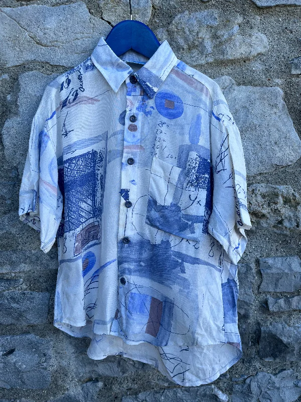 80s Beige&black abstract shirt  7-8y (122-128cm) Monochromatic Office Style