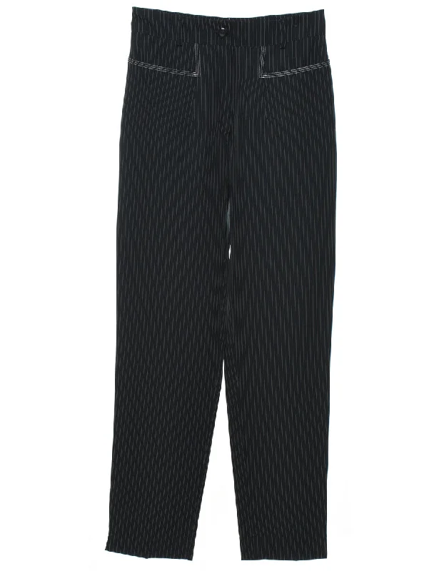 Black Pinstriped Trousers - W27 L30 Laid - back Women's Vibe