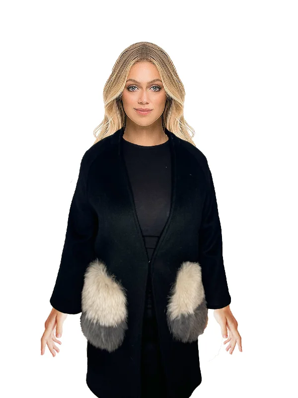 Benelle Fur Pocket Fashion Coat Relaxed Women's 
