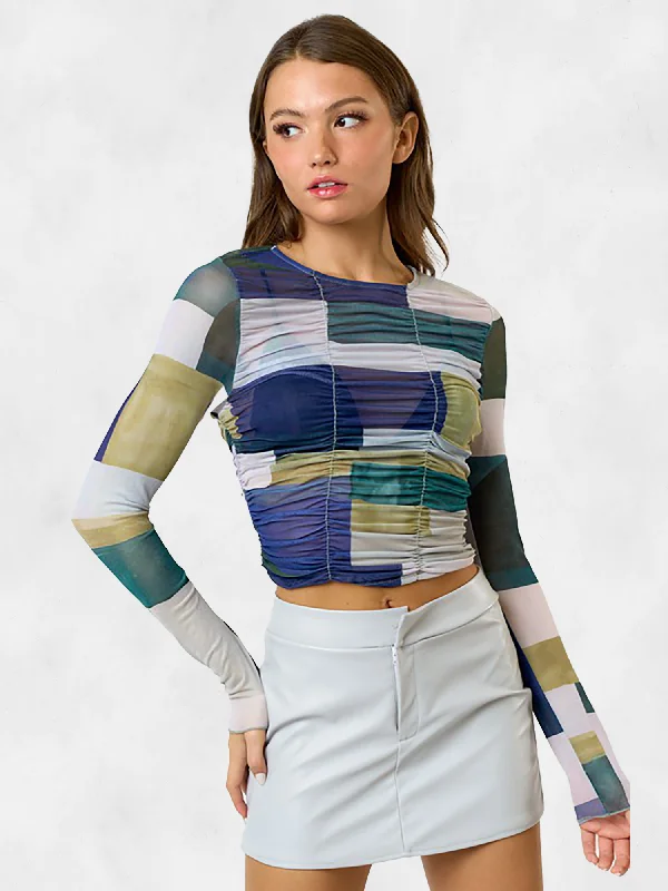 Blue Blush Long Sleeve Mesh Top Practical Women's Quick - dry