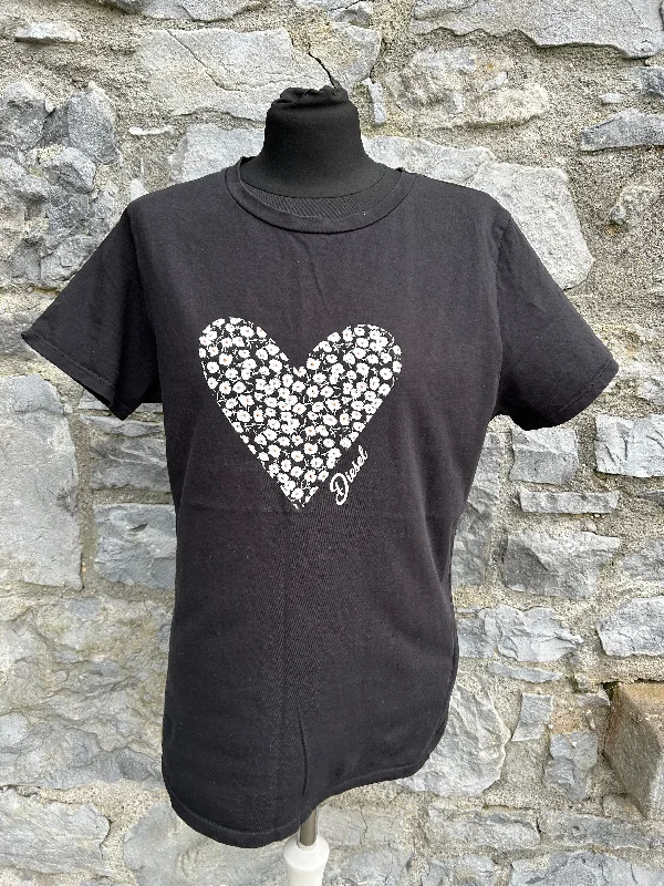 Floral heart black T-shirt uk 12 Artistic Women's Avant - 