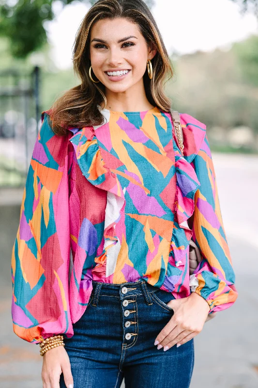 Carry Your Love Fuchsia PInk Abstract Blouse Bold Women's Statement