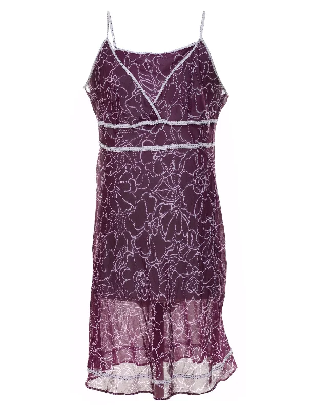Purple & Pale Pink Floral Slip Dress - M Sleek Women's 