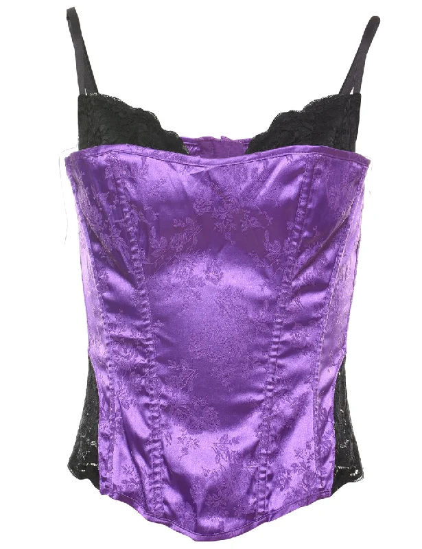 Jacquard Pattern Purple & Black 1990s Corset - M Earthy Women's Hemp - based