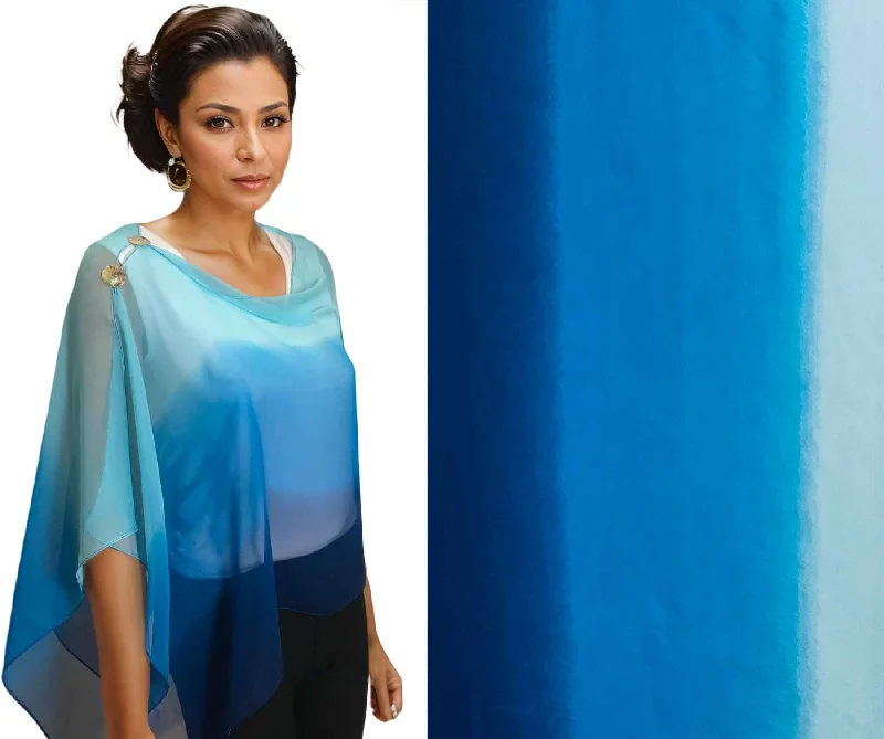 Elegant Ombre Sheer Poncho with Shell Buttons - Blue Stylish Women's Tropical 