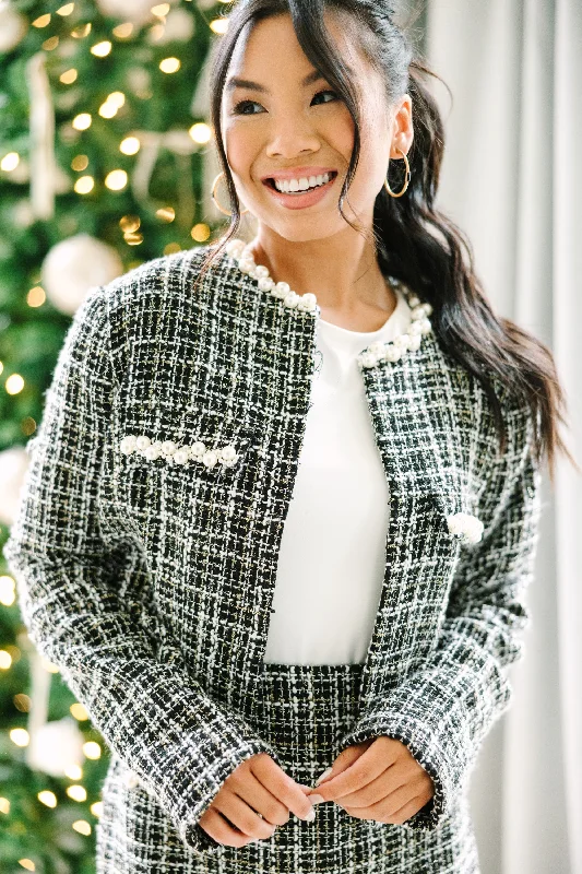 What's The Gossip Black Tweed Crop Jacket Sustainable Organic