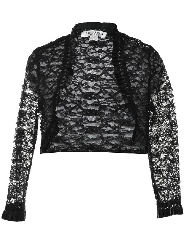 Black Lace Cropped Jacket - M Cozy Women's Sherpa - lined