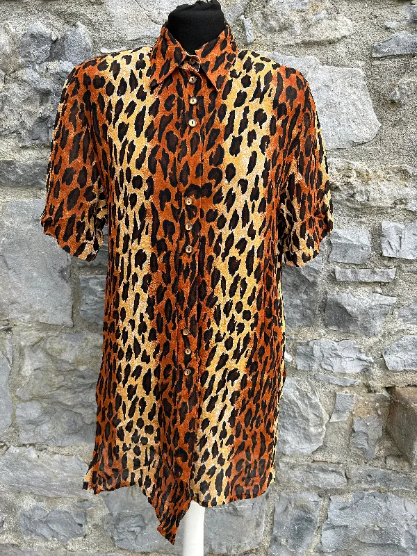 90s leopard print long shirt uk 10-12 Traditional Women's Wool