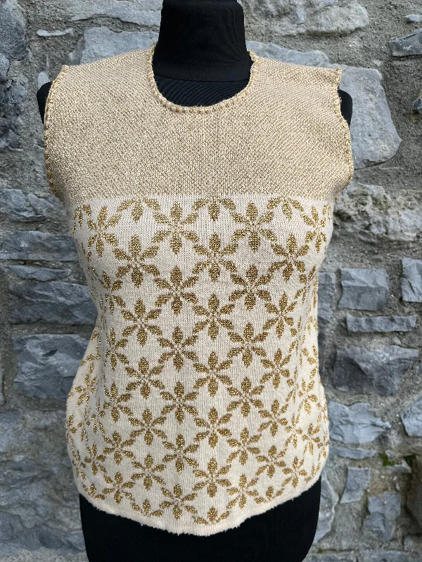 80s gold print gilet uk 8-10 Minimalist Women's Casual