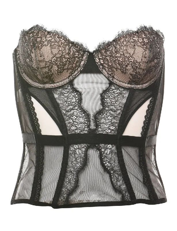 Black Sheer Lace 1990s Bustier - S Modern Women's 