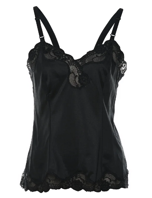 Black Lace Trim Camisole - S Monochromatic All - in - one