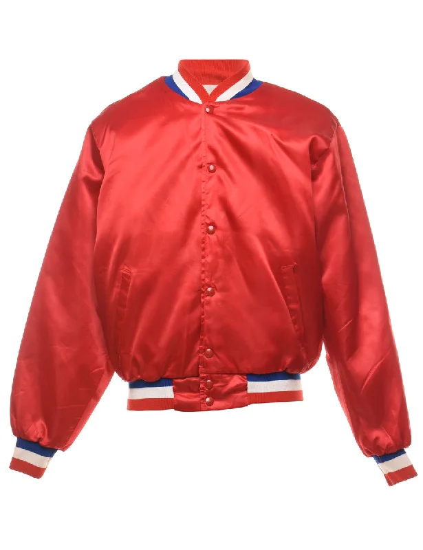 Red, Blue & White Embroidered Vintage Bomber Jacket - M Traditional Women's 