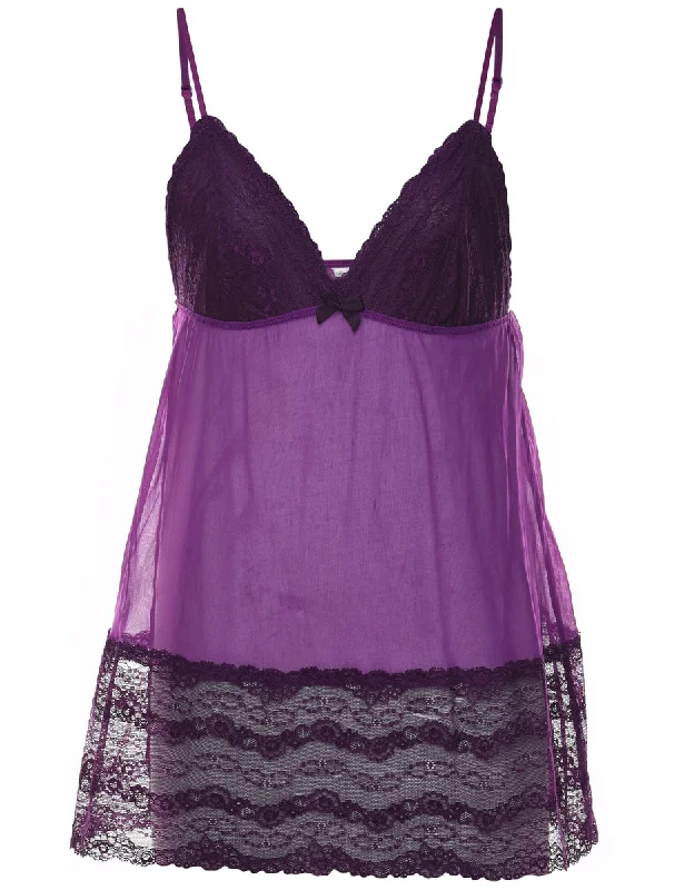 Purple Sheer Lace Trim Babydoll - M Laid - back Women's Vibe