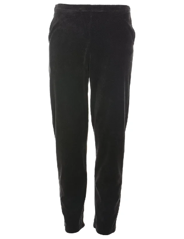 Black Herringbone Tweed Velour Trousers - W24 L31 Cool Women's Skate