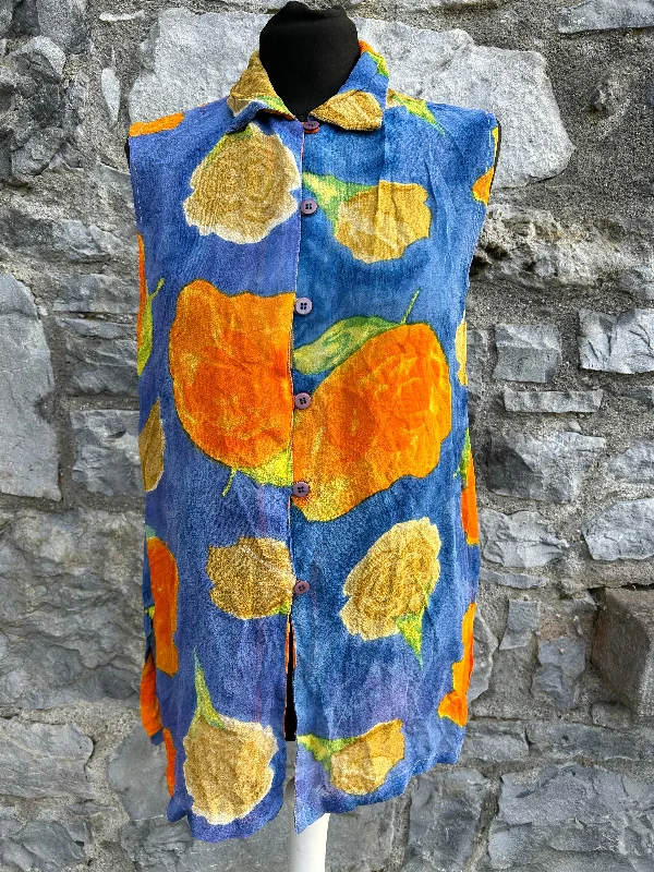 90s orange flowers sleeveless top uk 10-12 Elegant Women's 