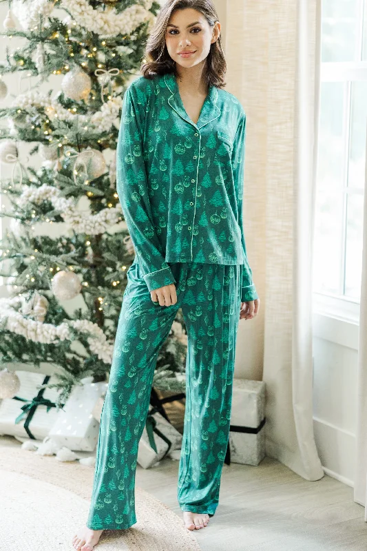 Dream Big Emerald Green Christmas Print L/S Bamboo Pajama Set Minimalist Women's Casual