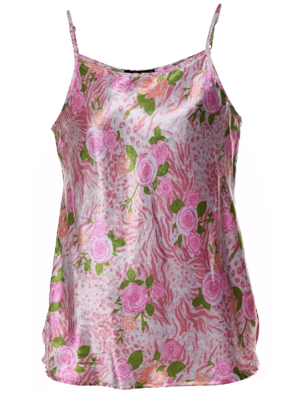 Pink & Green Floral Silky Slip  - M Unique Women's Upcycled