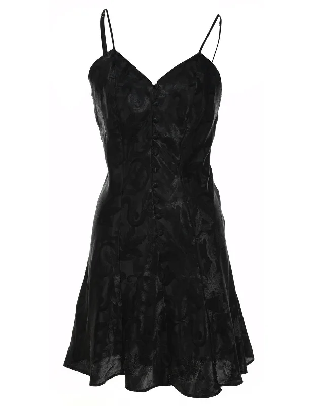Black Patterned Silky Slip Dress - S Gym