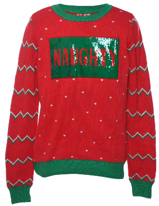 Red & Green Sparkly Festive Gift Design Christmas Jumper - M Trendy Women's 